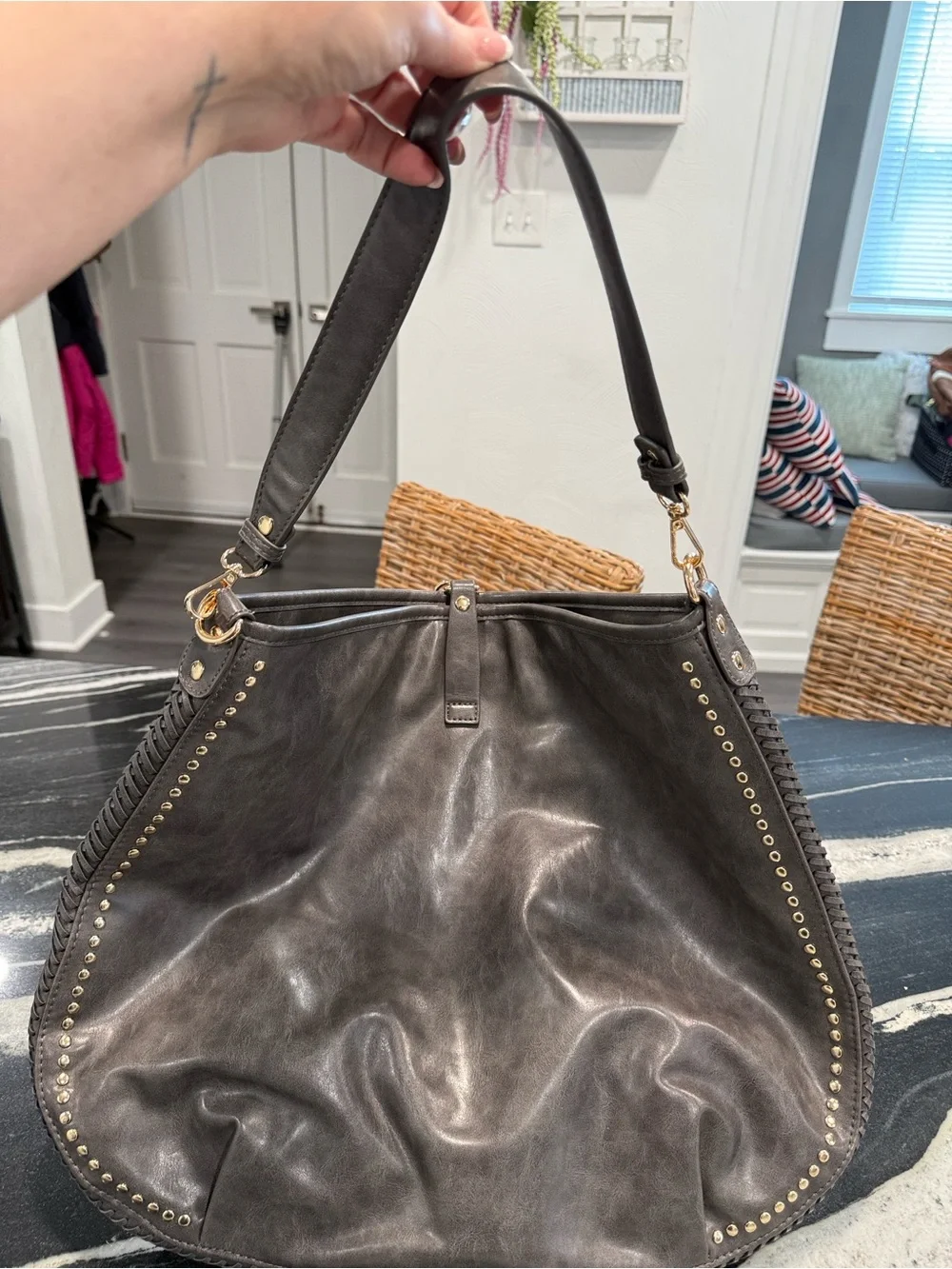Black Leather Tassel Hobo Bag